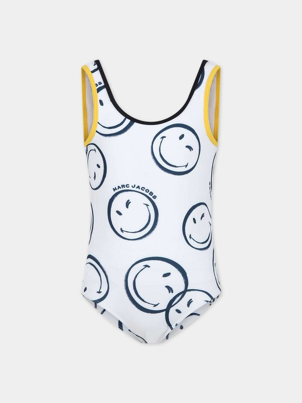 Ivory swimsuit for girl with all-over smiley face
